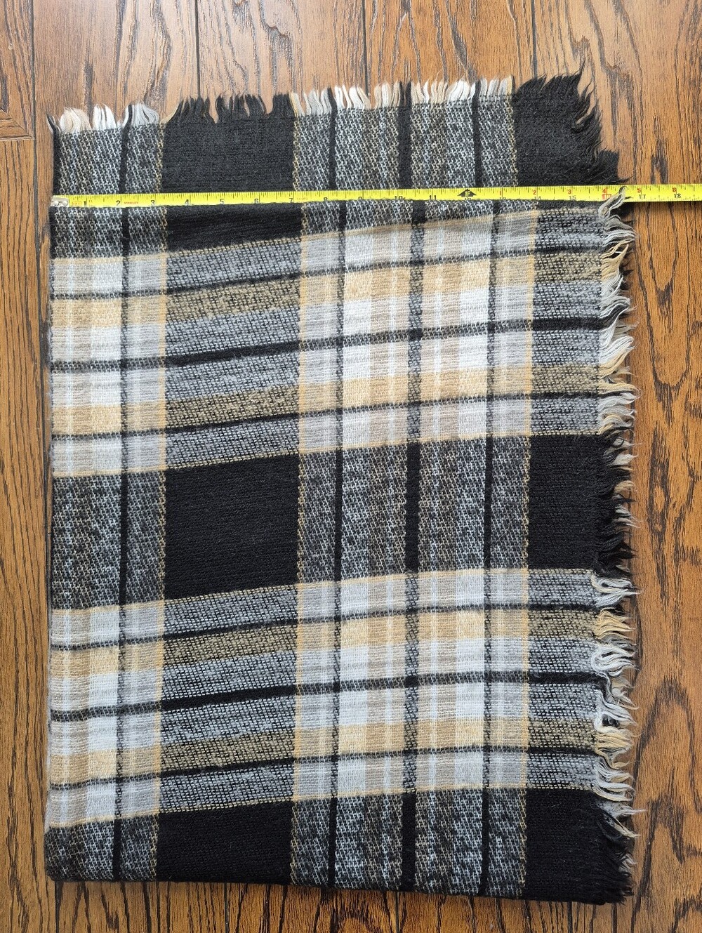 Plaid Scarf - Black / Gray / Tan / White - cozy soft with light fringe - Picture 2 of 3